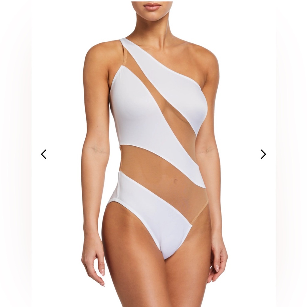 NWT Norma Kamali Mio Snake Mesh Swimsuit White